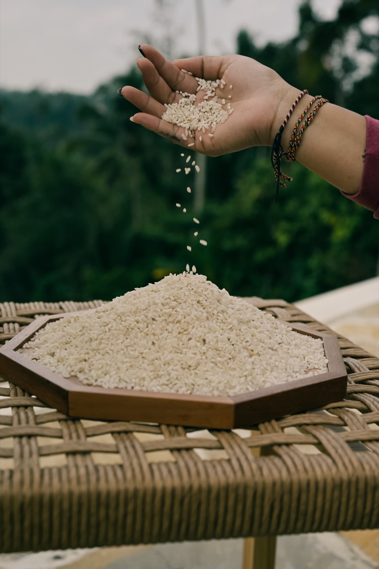 Locally grown rice from the VivaVi Boutique poured by hand