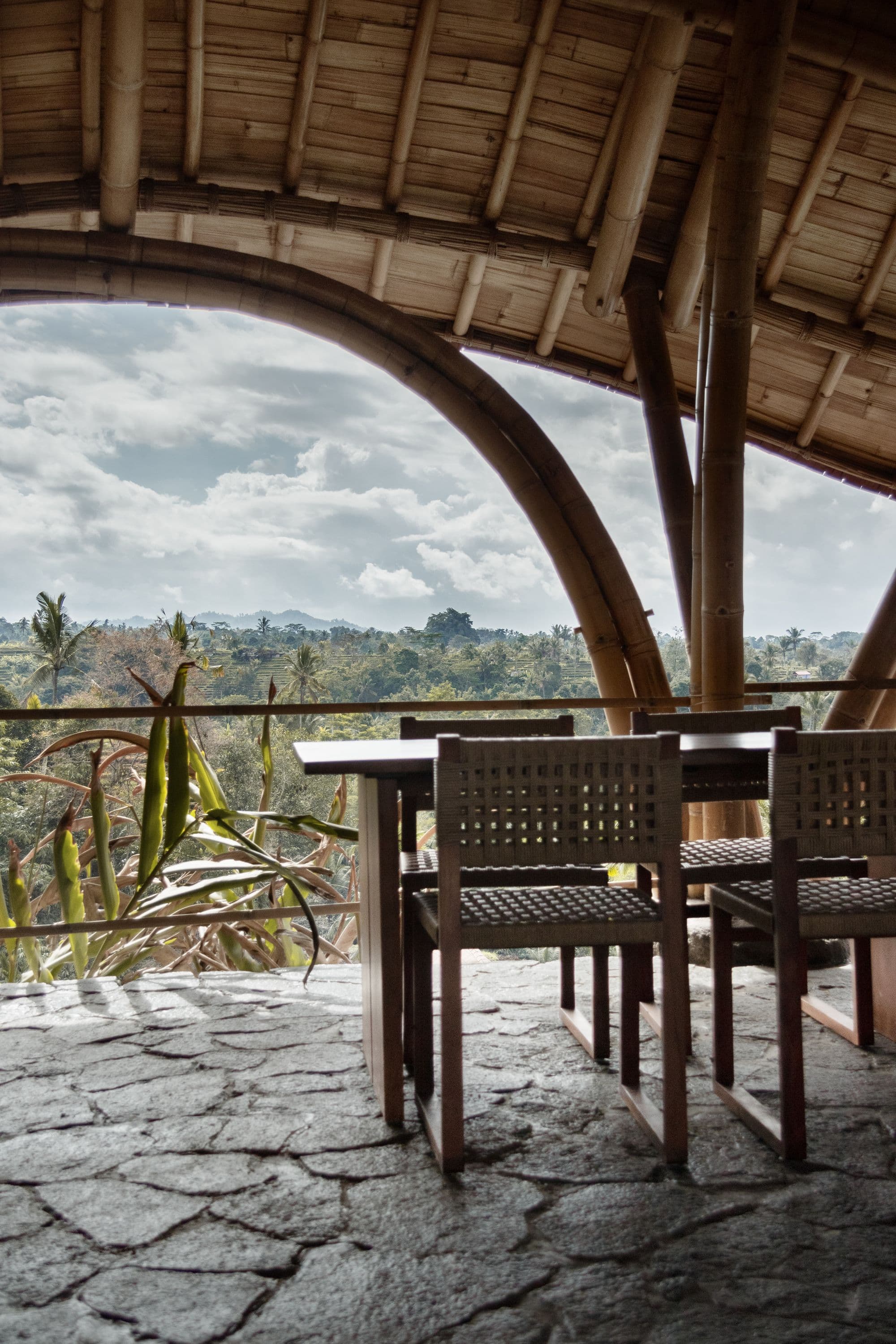 View through the bamboo arch to the valley terrace